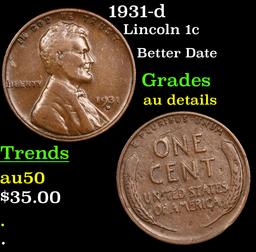 1931-d Lincoln Cent 1c Grades AU Details