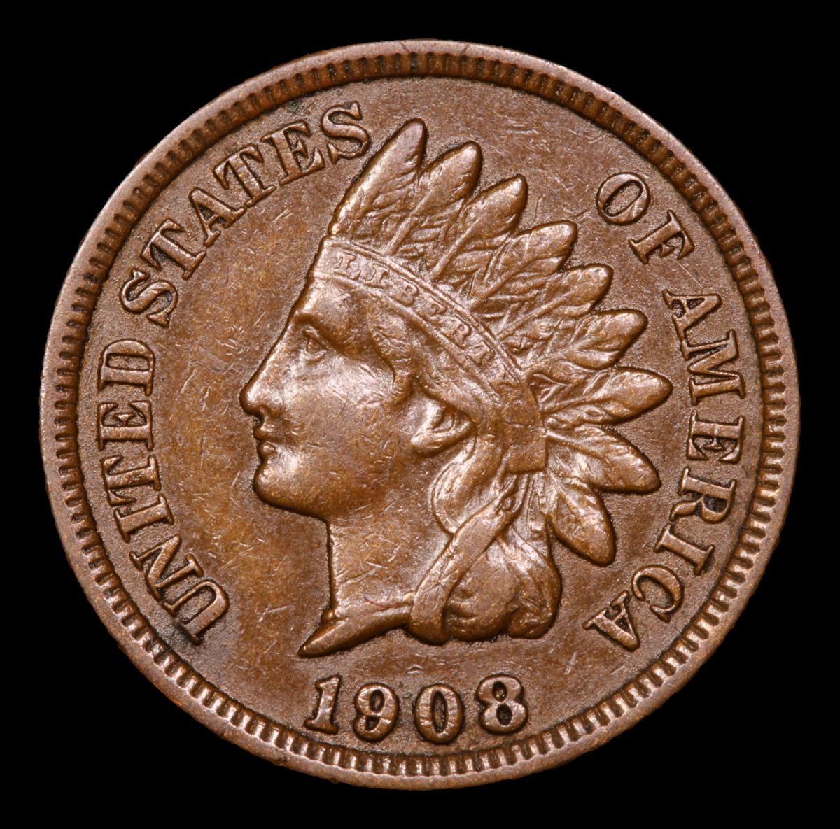 1908 Indian Cent 1c Grades Choice AU