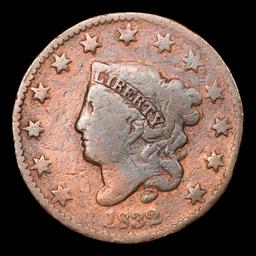 1832 Coronet Head Large Cent 1c Grades f+