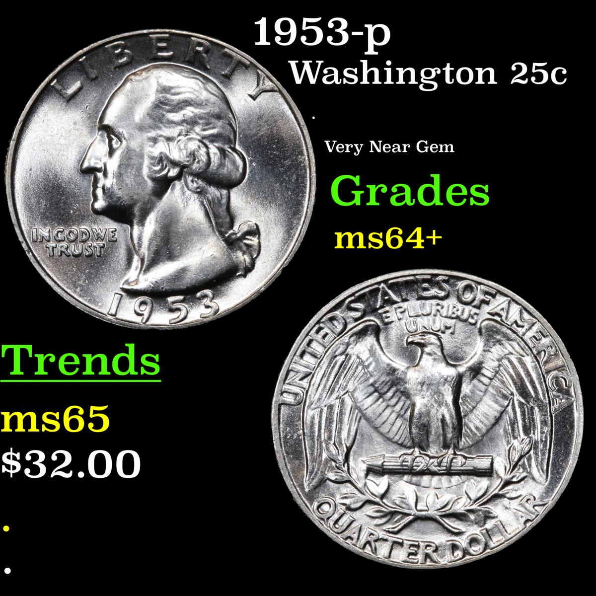 1953-p Washington Quarter 25c Grades Choice+ Unc