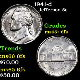 1941-d Jefferson Nickel 5c Grades GEM+ 6fs
