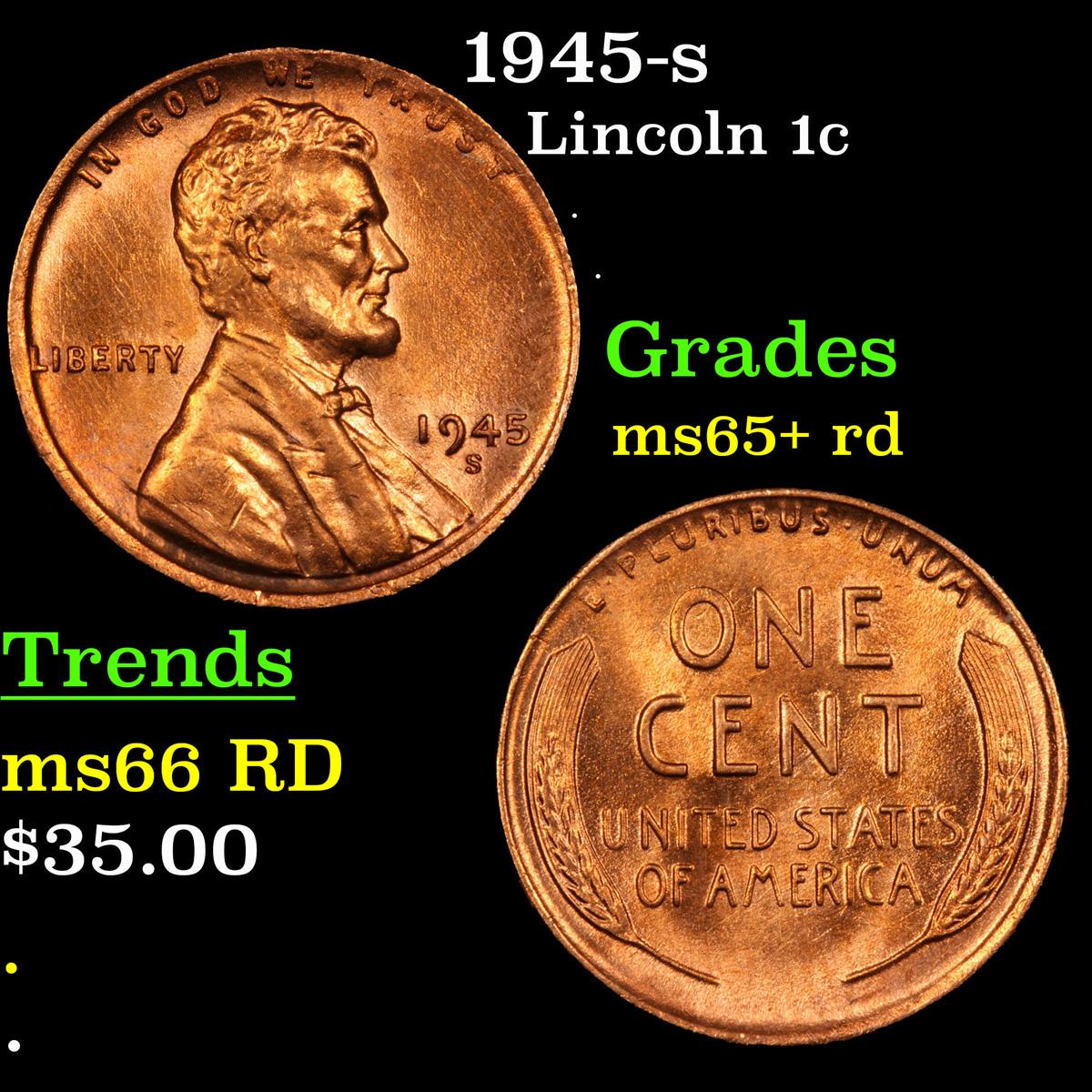 1945-s Lincoln Cent 1c Grades Gem+ Unc RD