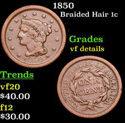 1850 Braided Hair Large Cent 1c Grades vf details