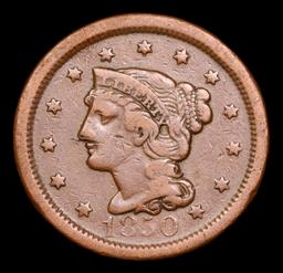 1850 Braided Hair Large Cent 1c Grades vf details