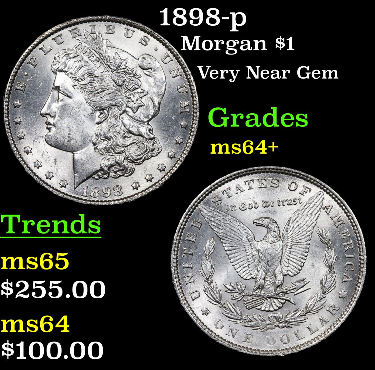 1898-p Morgan Dollar $1 Grades Choice+ Unc