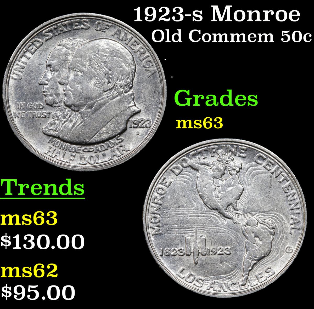 1923-s Monroe Old Commem Half Dollar 50c Grades Select Unc