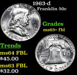 1963-d Franklin Half Dollar 50c Grades Select Unc+ FBL