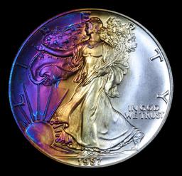 1987 Rainbow Toned Silver Eagle Dollar $1 Grades GEM+++ Unc