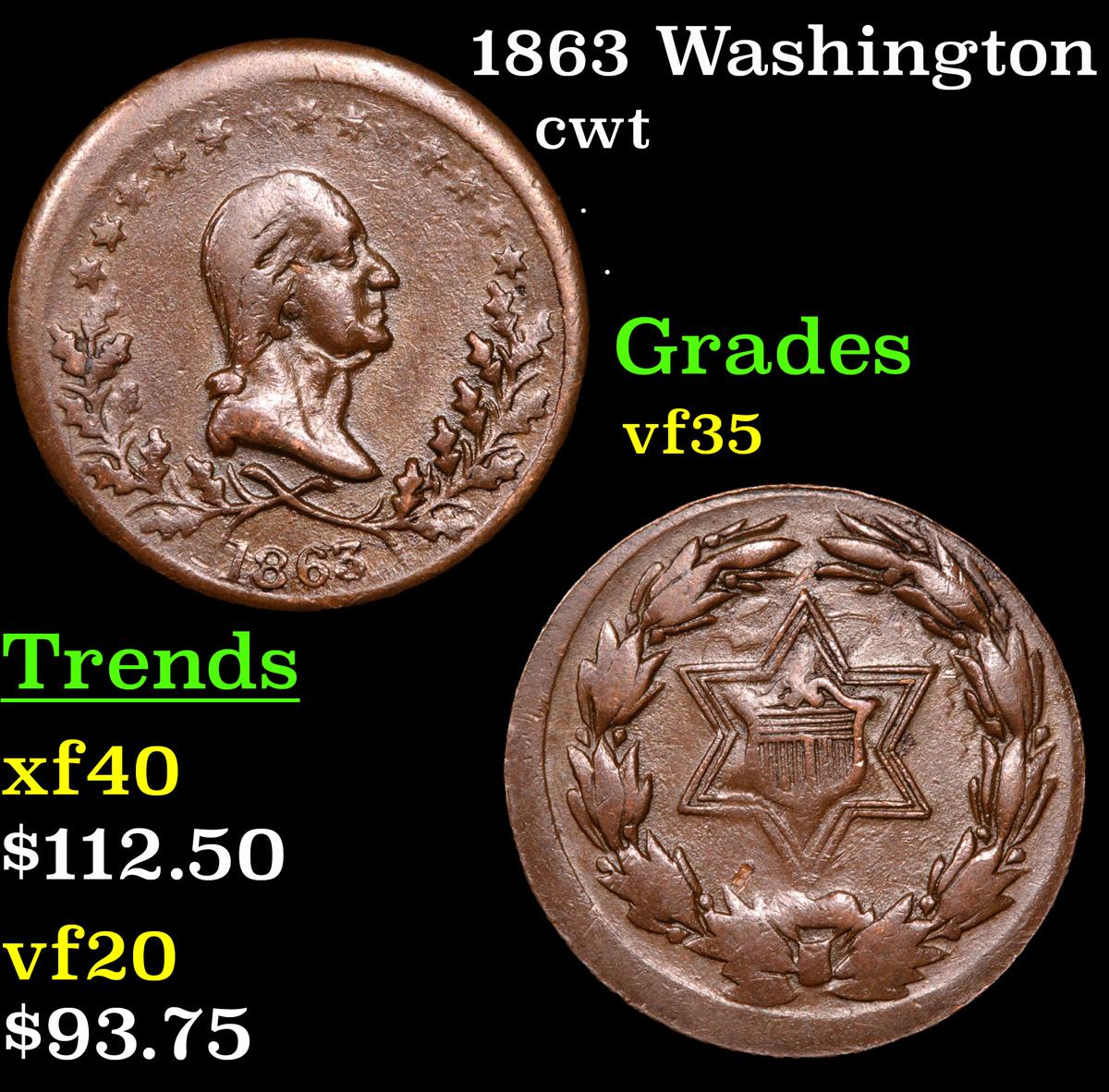 1863 Washington Civil War Token 1c Grades vf++