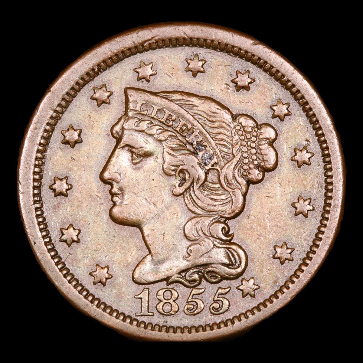 1855 Braided Hair Large Cent 1c Grades vf++