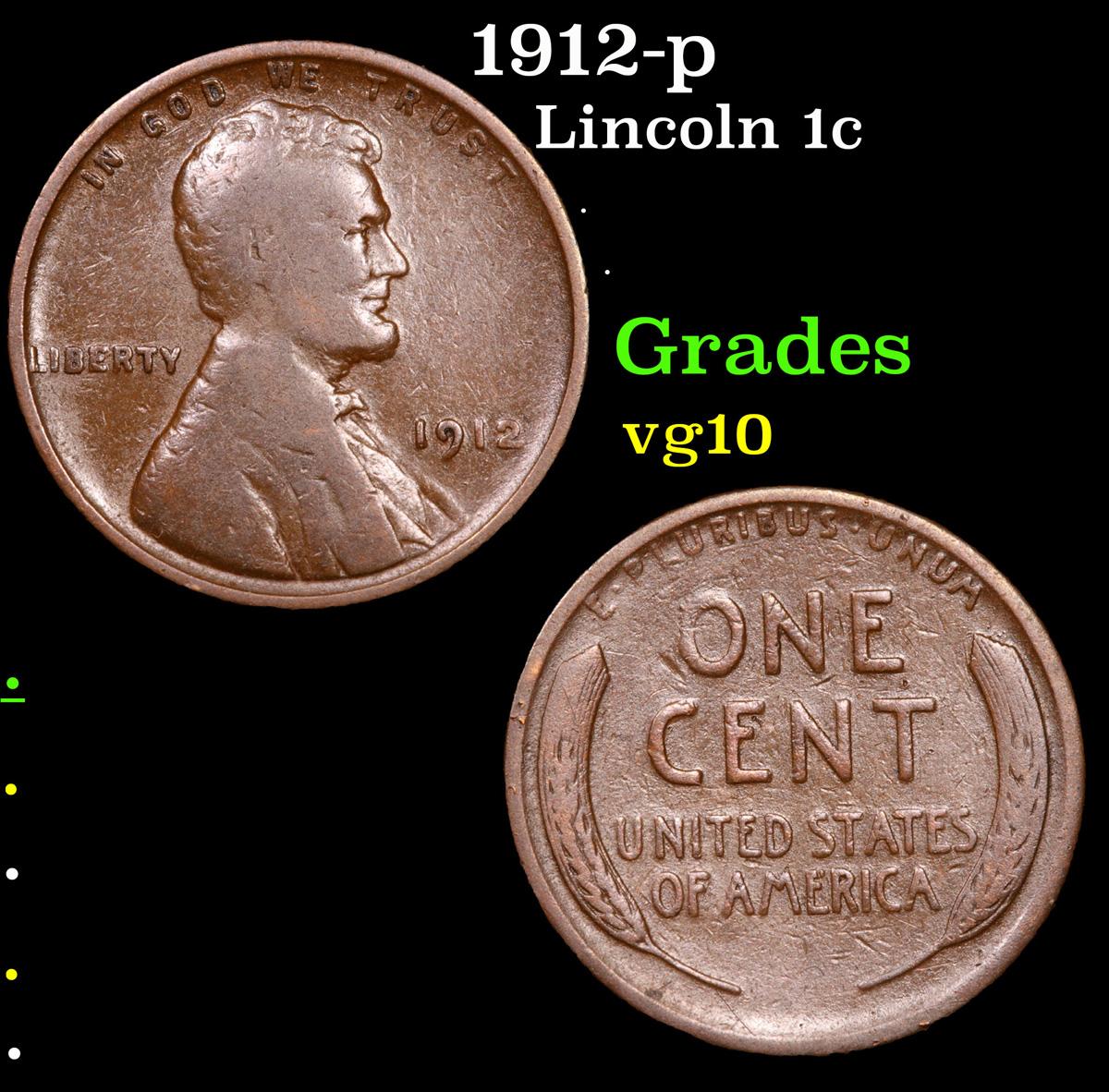 1912-p Lincoln Cent 1c Grades vg+