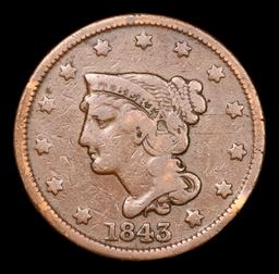 1843 Braided Hair Large Cent 1c Grades vf+