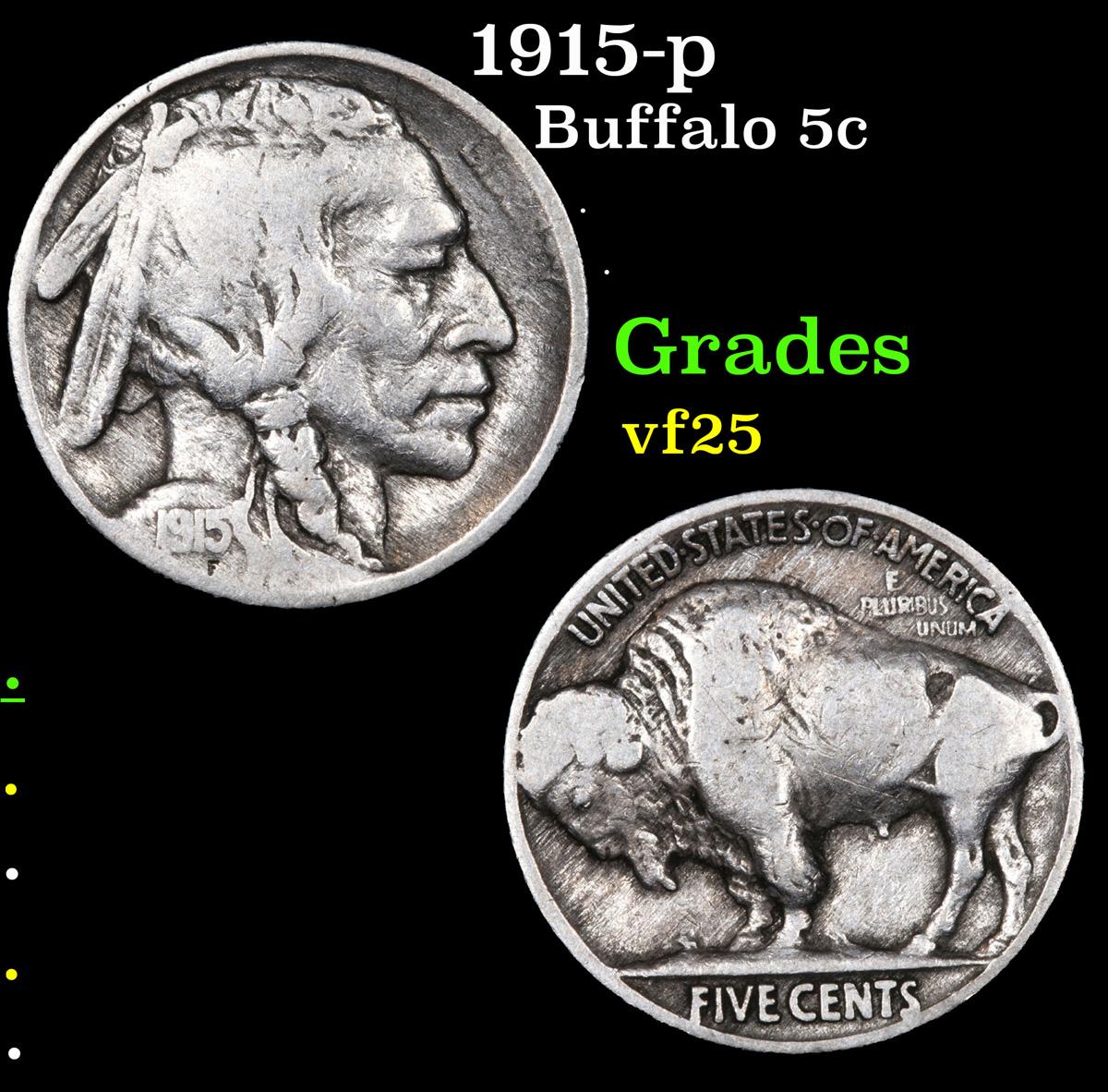 1915-p Buffalo Nickel 5c Grades vf+