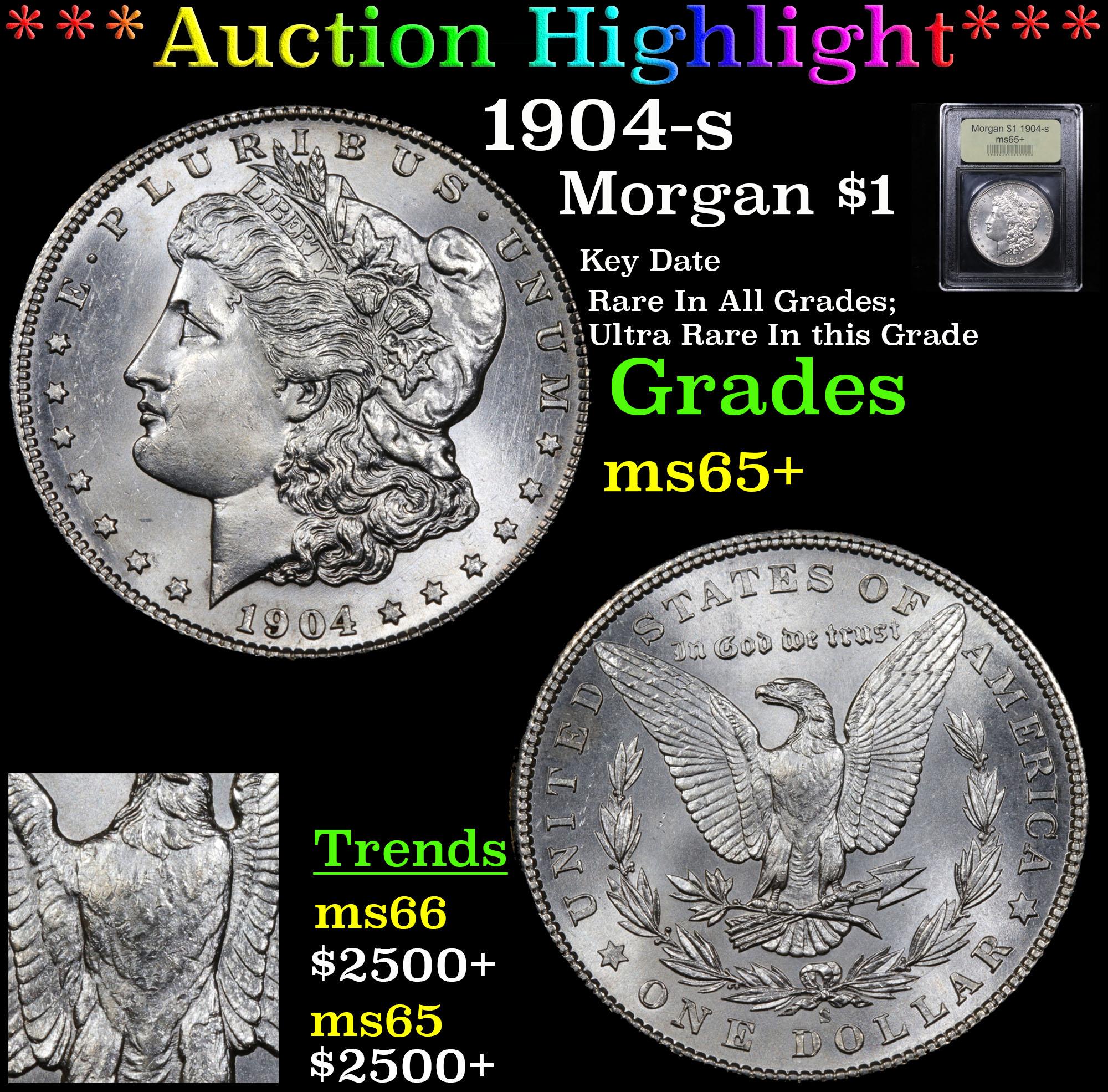 * Highlight Of The Entire Auction* 1904-s Morgan Dollar $1 Graded GEM+ Unc By USCG (fc)