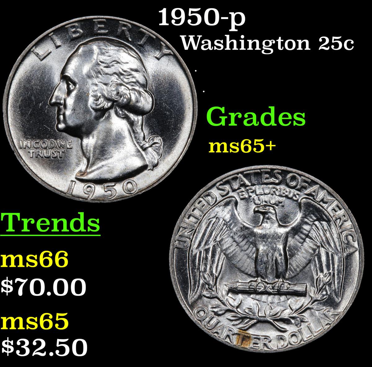 1950-p Washington Quarter 25c Grades GEM+ Unc