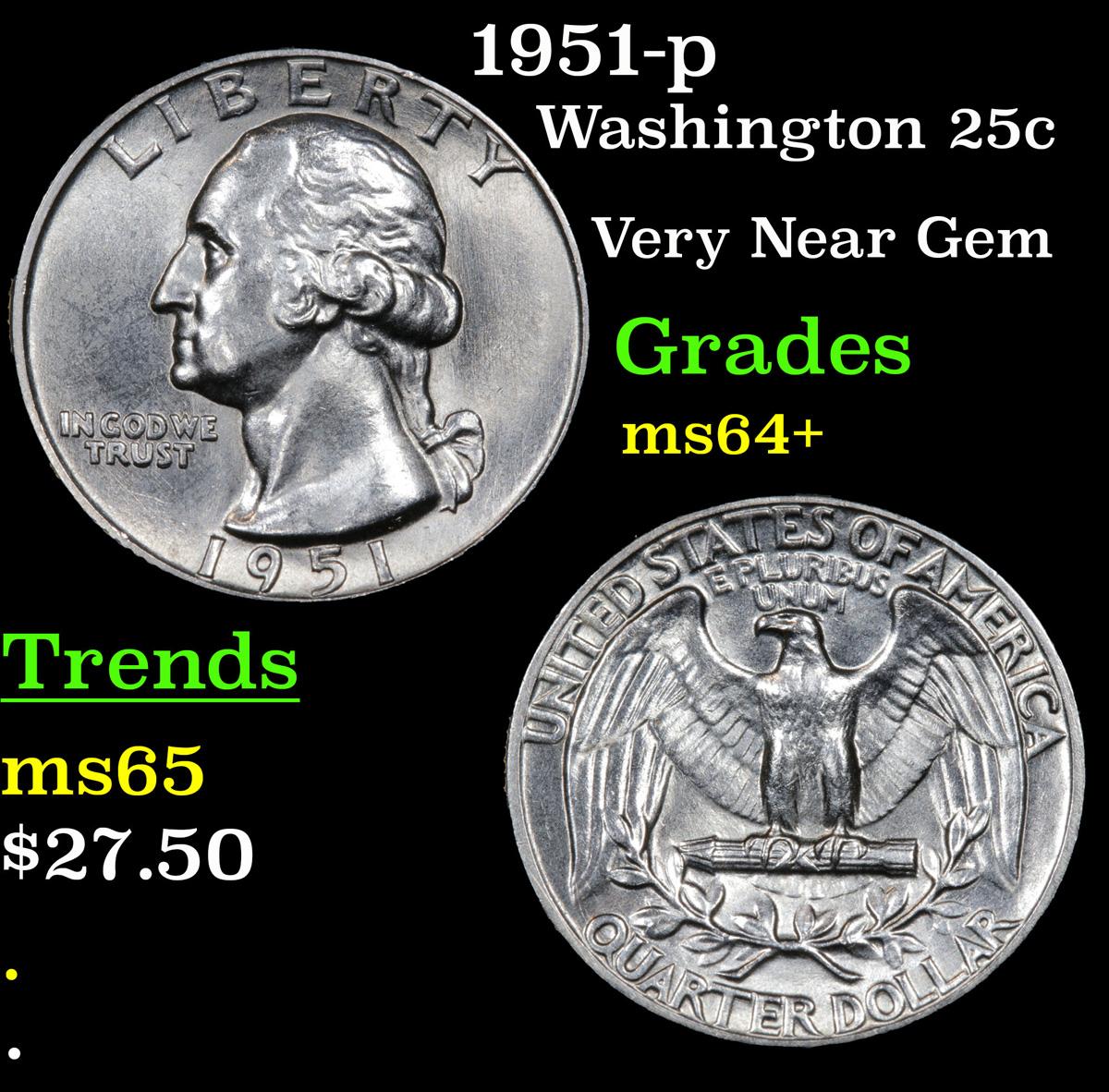 1951-p Washington Quarter 25c Grades Choice+ Unc