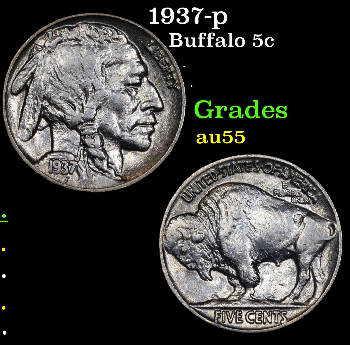 1937-p Buffalo Nickel 5c Grades Choice AU