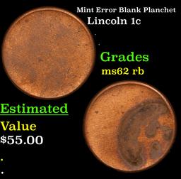 Mint Error Blank Planchet Lincoln Cent 1c Grades Select Unc RB