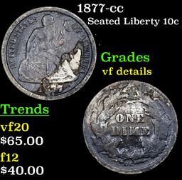 1877-cc Seated Liberty Dime 10c Grades vf details