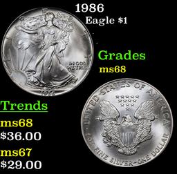 1986 Silver Eagle Dollar $1 Grades GEM+++ Unc