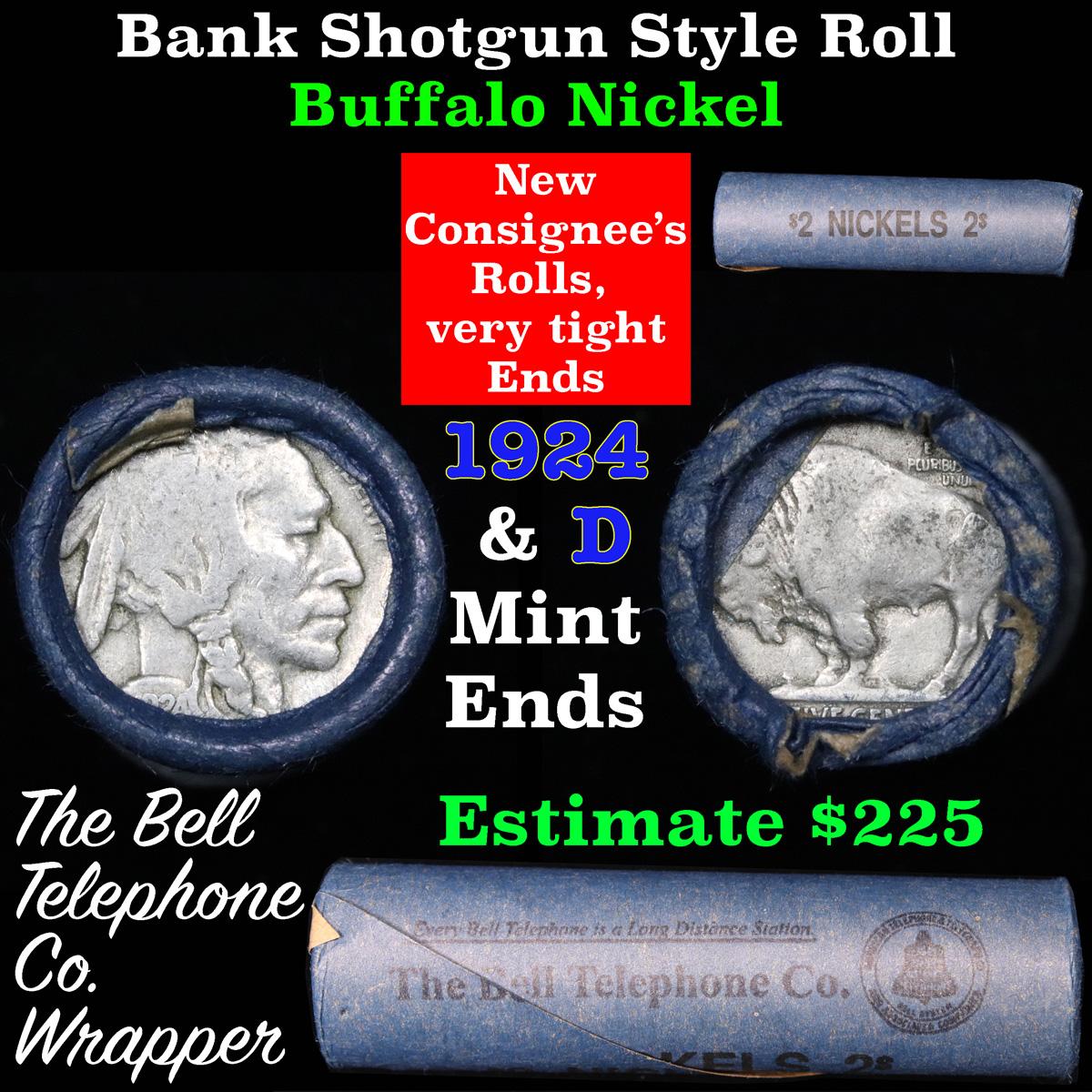 Buffalo Nickel Shotgun Roll in Old Bank Style 'Bell Telephone'  Wrapper 1924 & d Mint Ends