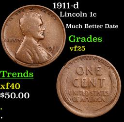 1911-d Lincoln Cent 1c Grades vf+