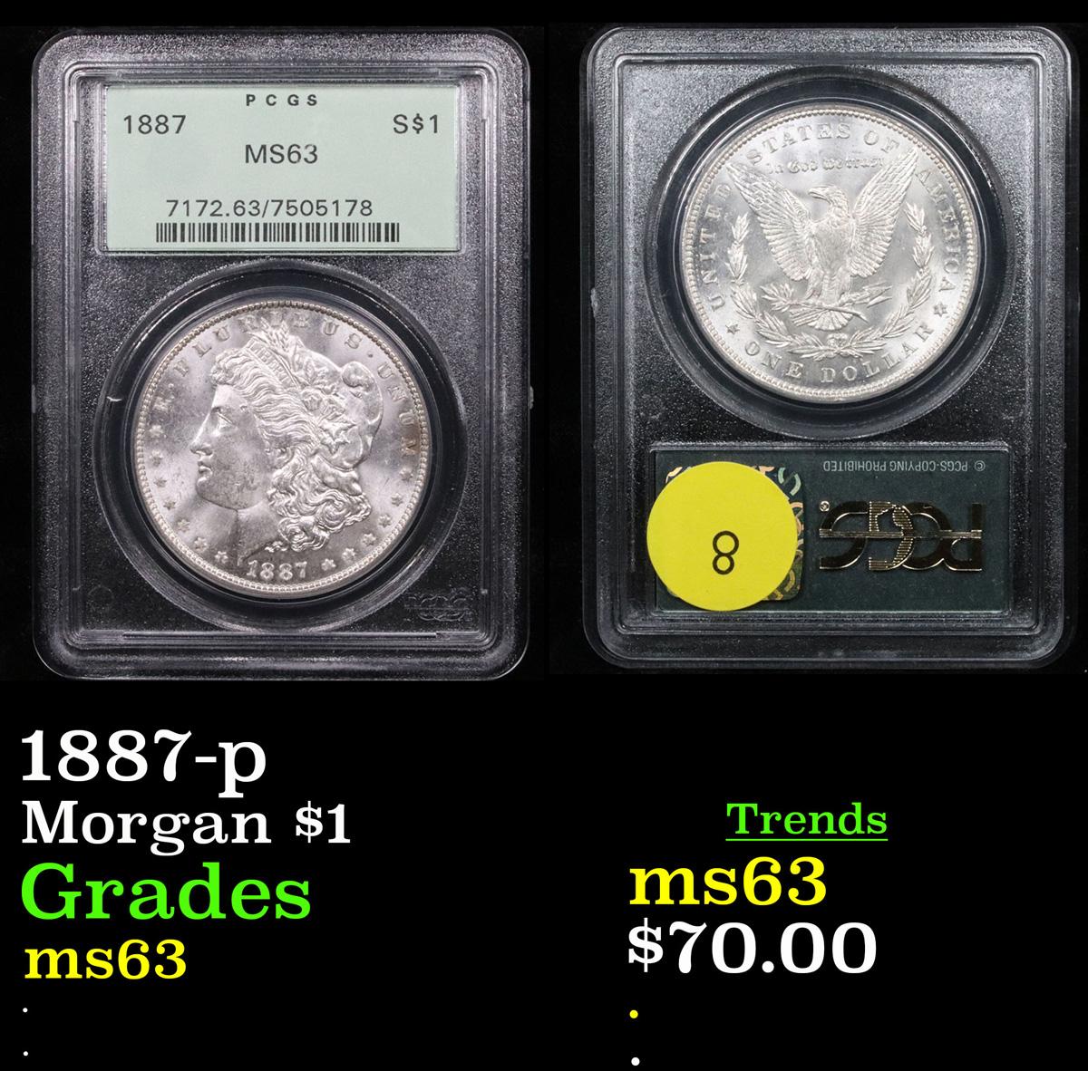 PCGS 1887-p Morgan Dollar $1 Graded ms63 By PCGS