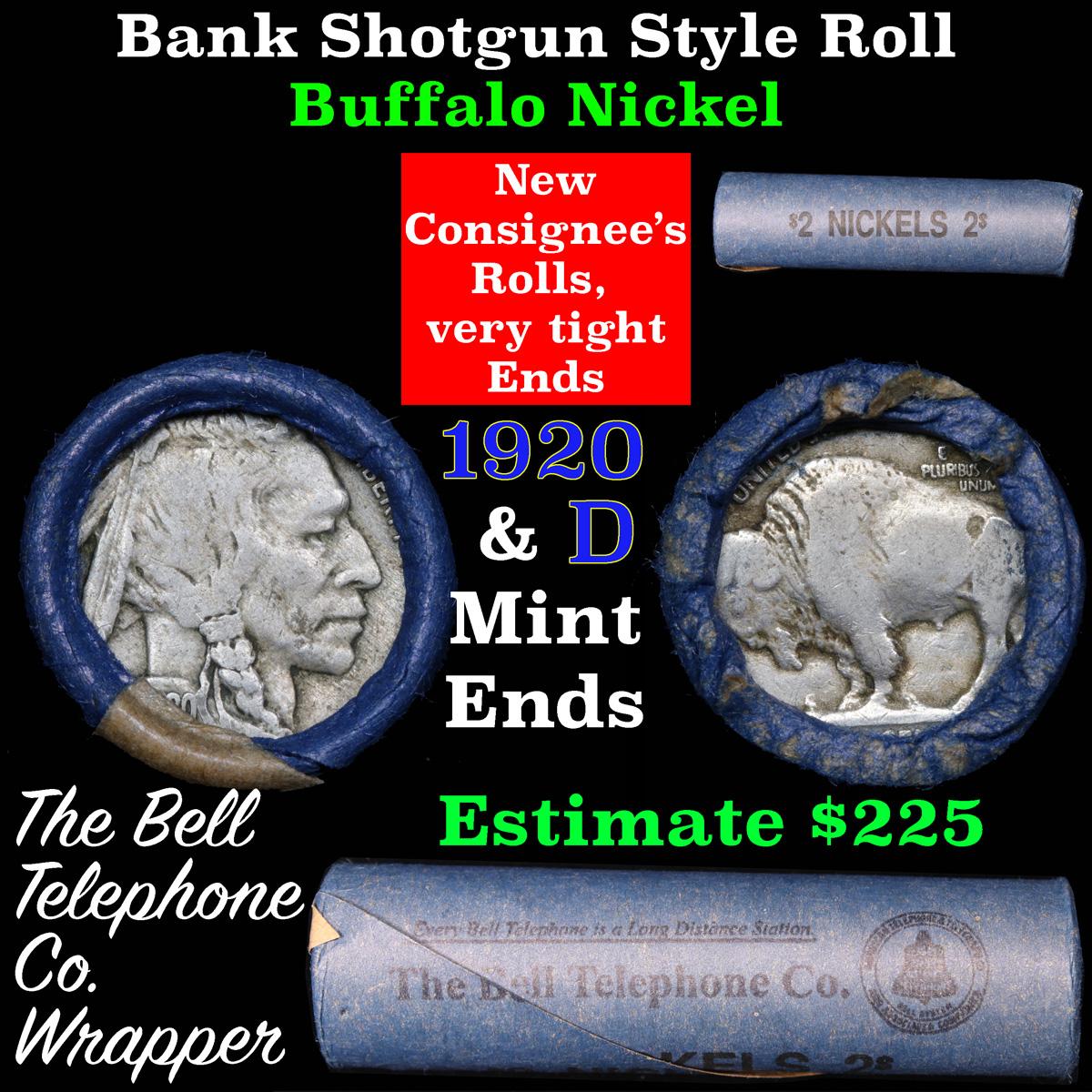 Buffalo Nickel Shotgun Roll in Old Bank Style 'Bell Telephone'  Wrapper 1920 & d Mint Ends