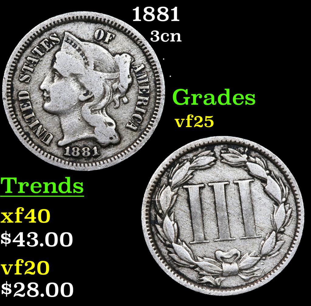 1881 Three Cent Copper Nickel 3cn Grades vf+