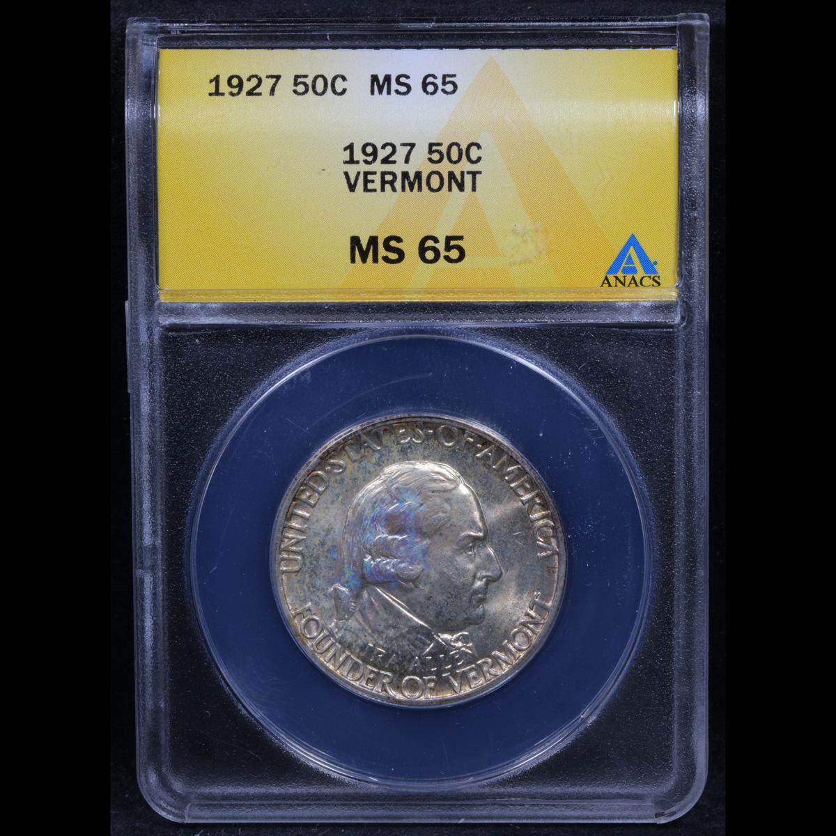 ***Auction Highlight*** ANACS 1927 Vermont Old Commem Half Dollar 50c Graded ms65 By ANACS (fc)