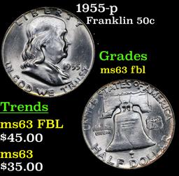 1955-p Franklin Half Dollar 50c Grades Select Unc FBL