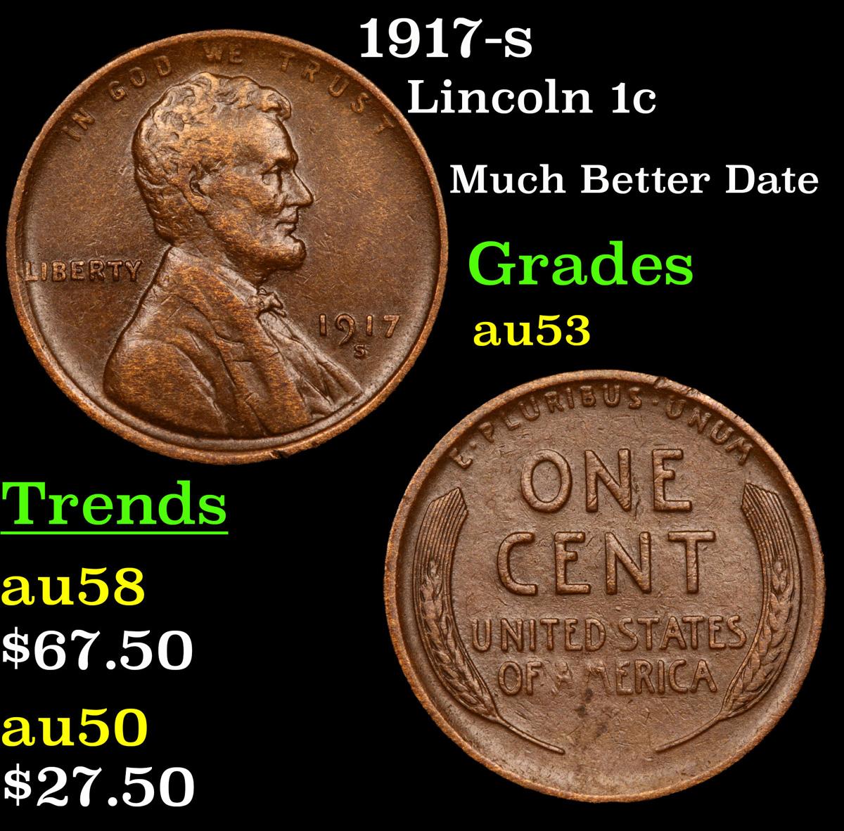 1917-s Lincoln Cent 1c Grades Select AU