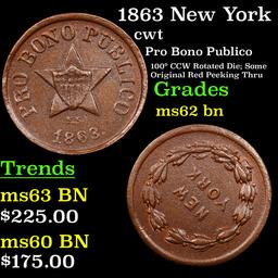 1863 New York Civil War Token 1c Grades Select Unc BN