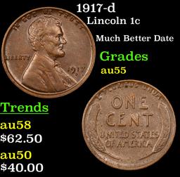 1917-d Lincoln Cent 1c Grades Choice AU