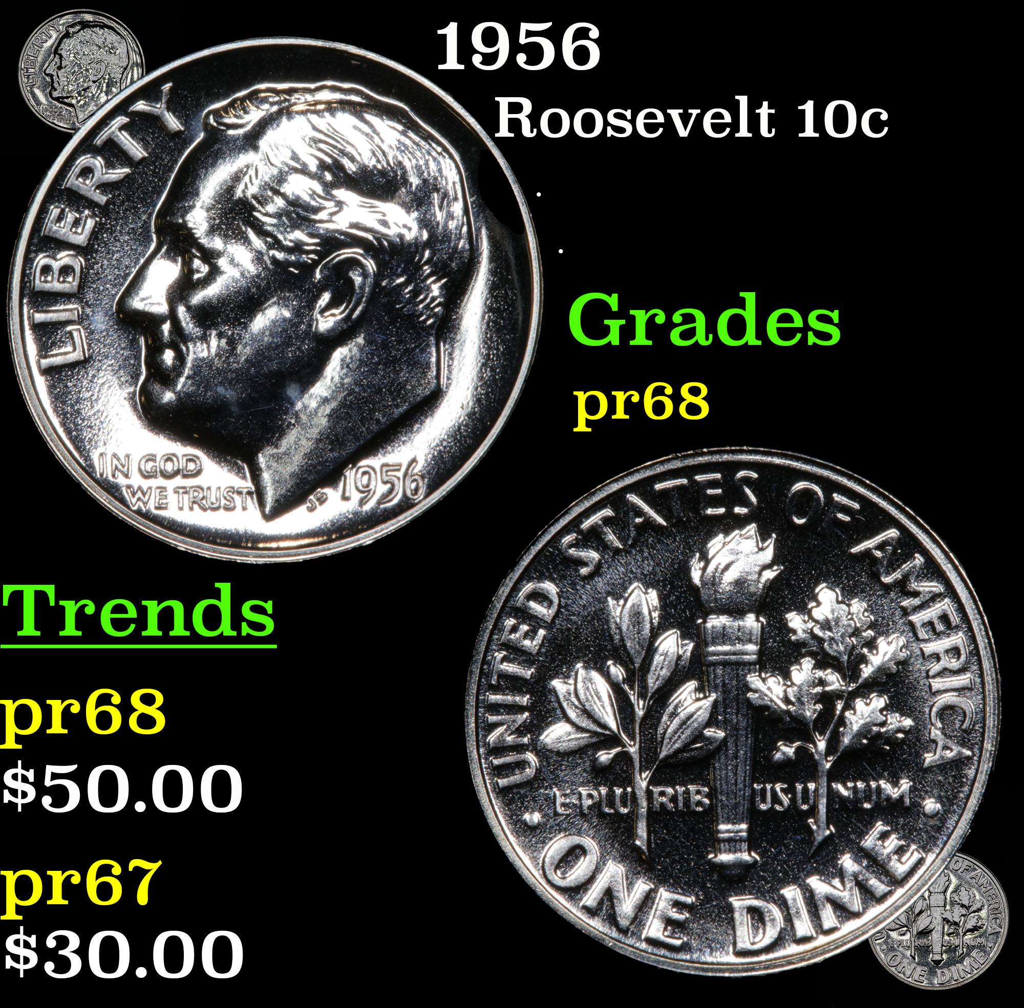 Proof 1956 Roosevelt Dime 10c Grades GEM++ Proof