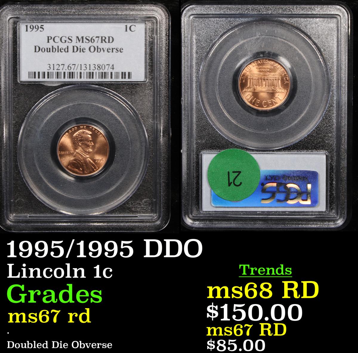 PCGS 1995/1995 DDO Lincoln Cent 1c Graded ms67 rd By PCGS