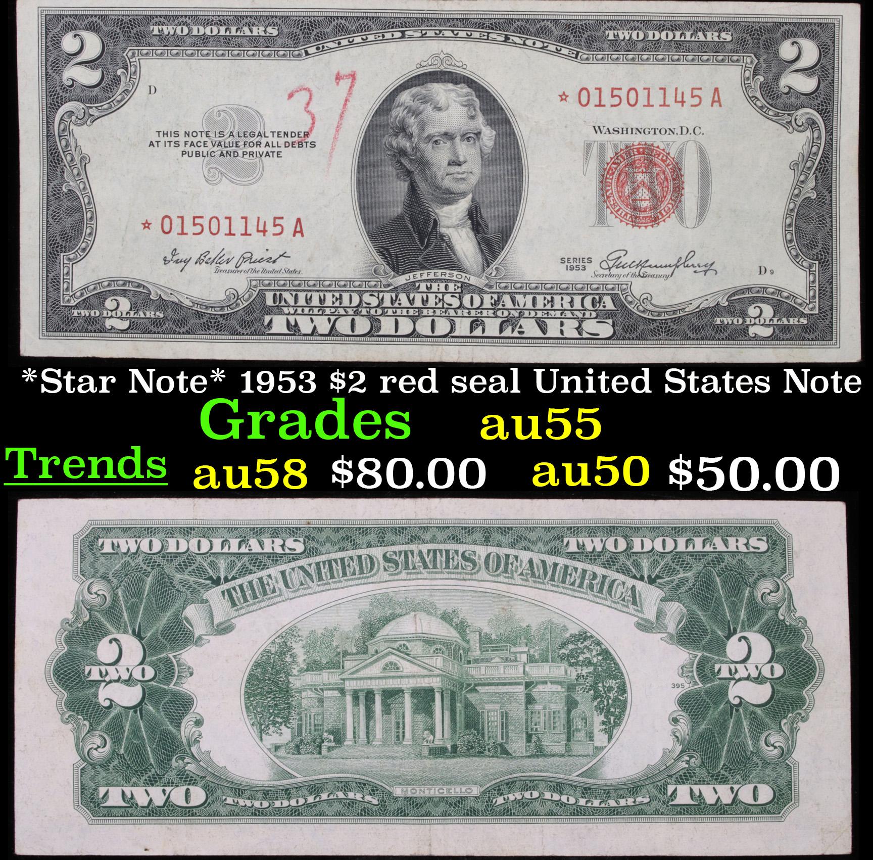 *Star Note* 1953 $2 red seal United States Note Grades