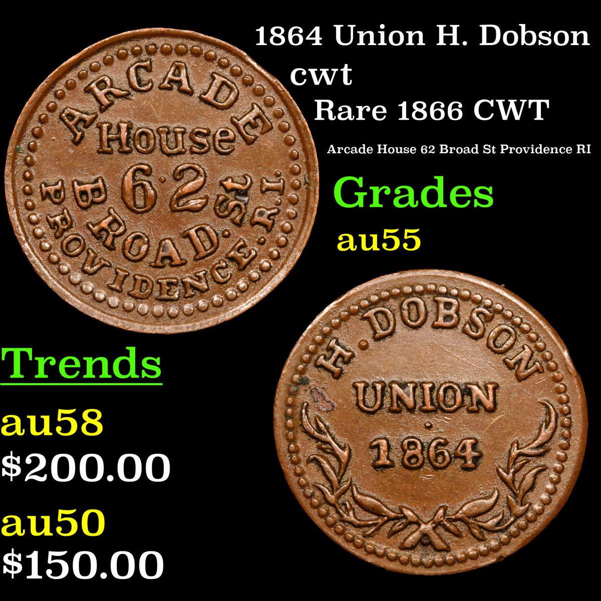 1864 Union H. Dobson Civil War Token 1c Grades Choice AU