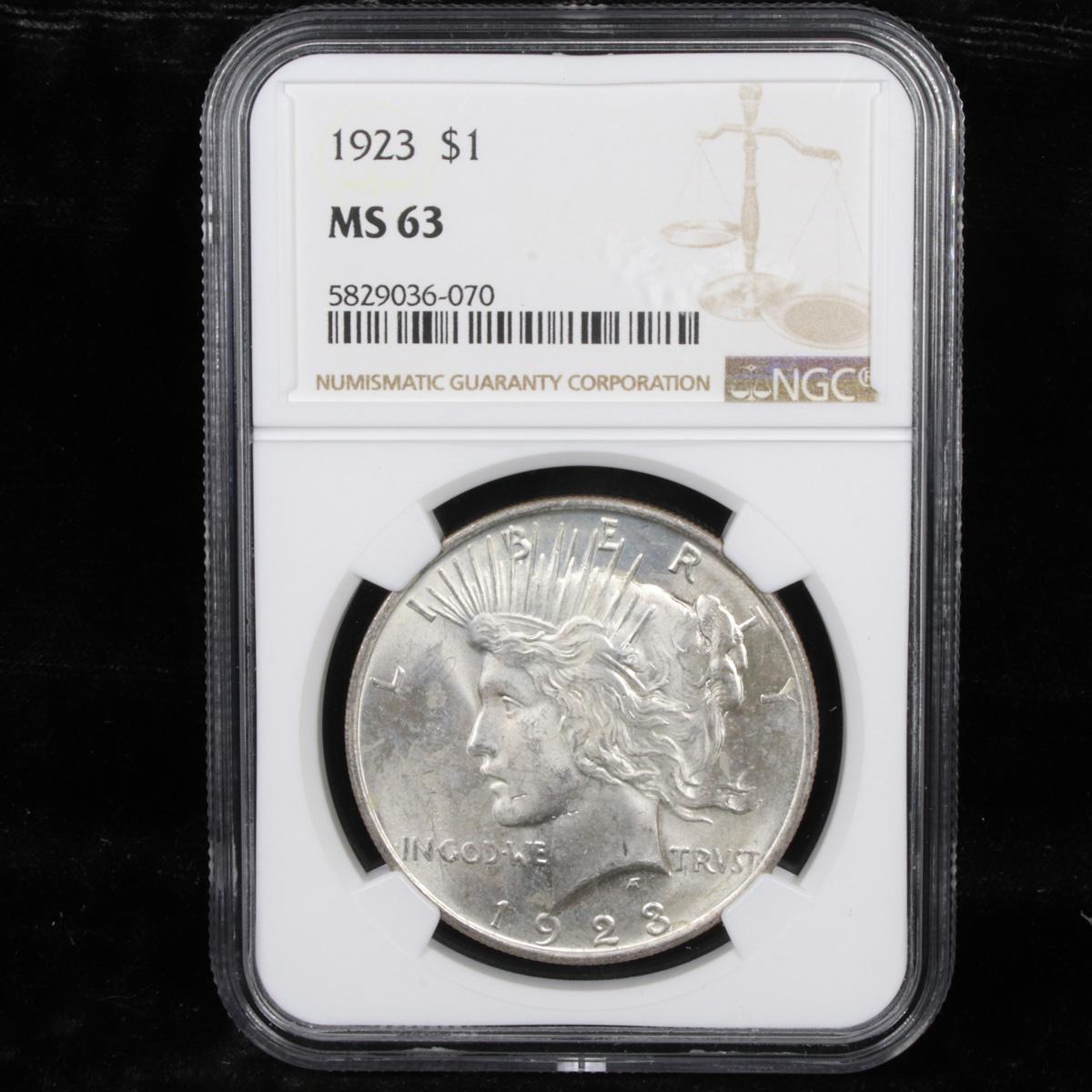 NGC 1923-p Peace Dollar $1 Graded ms63 By NGC