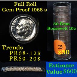 1968-s Roosevelt 10c proof roll, 50 pieces (fc)