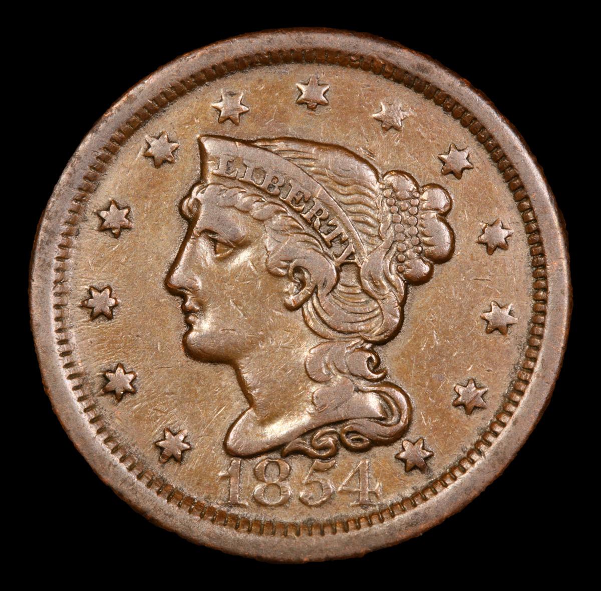 1854 Braided Hair Large Cent 1c Grades vf++