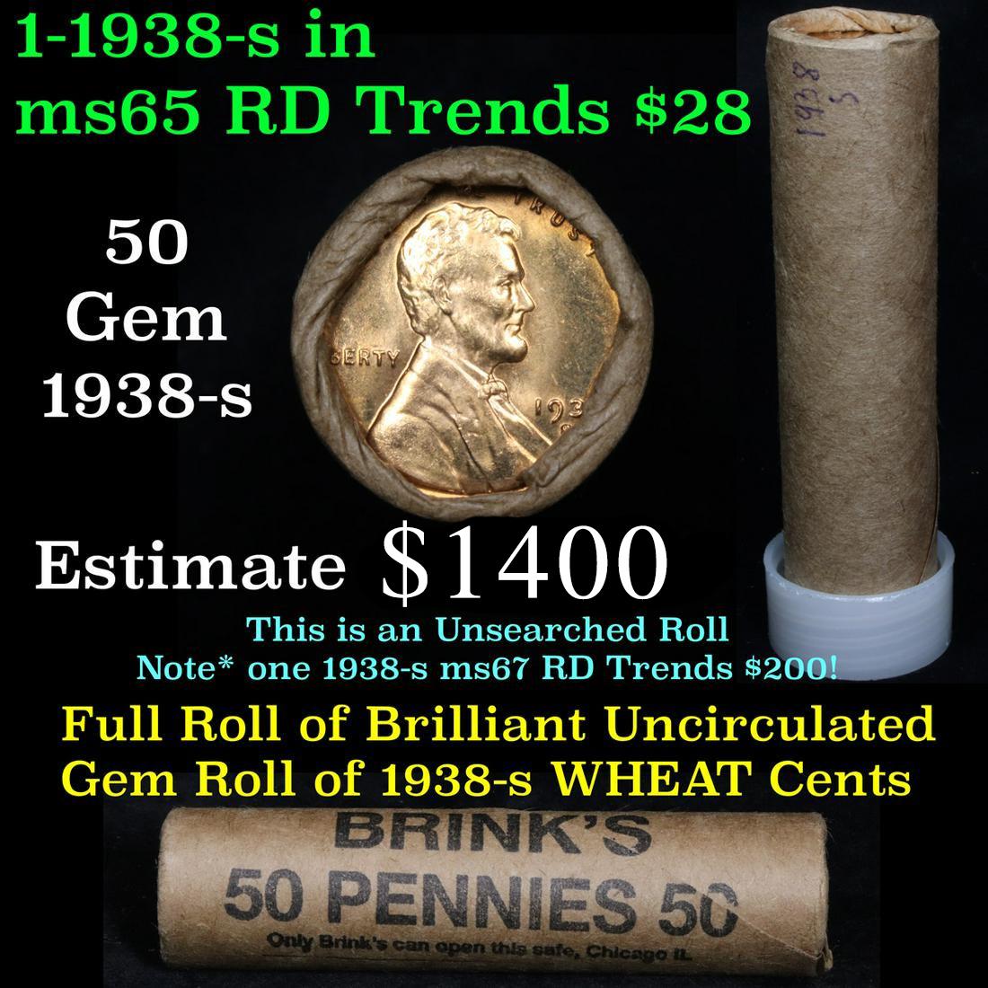 Uncirculated 1c orig shotgun roll, 1938-s  In Old Brinks wrapper