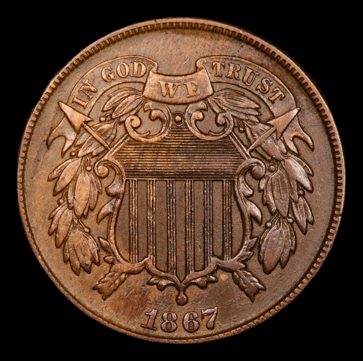 1867 Two Cent Piece 2c Grades Choice AU