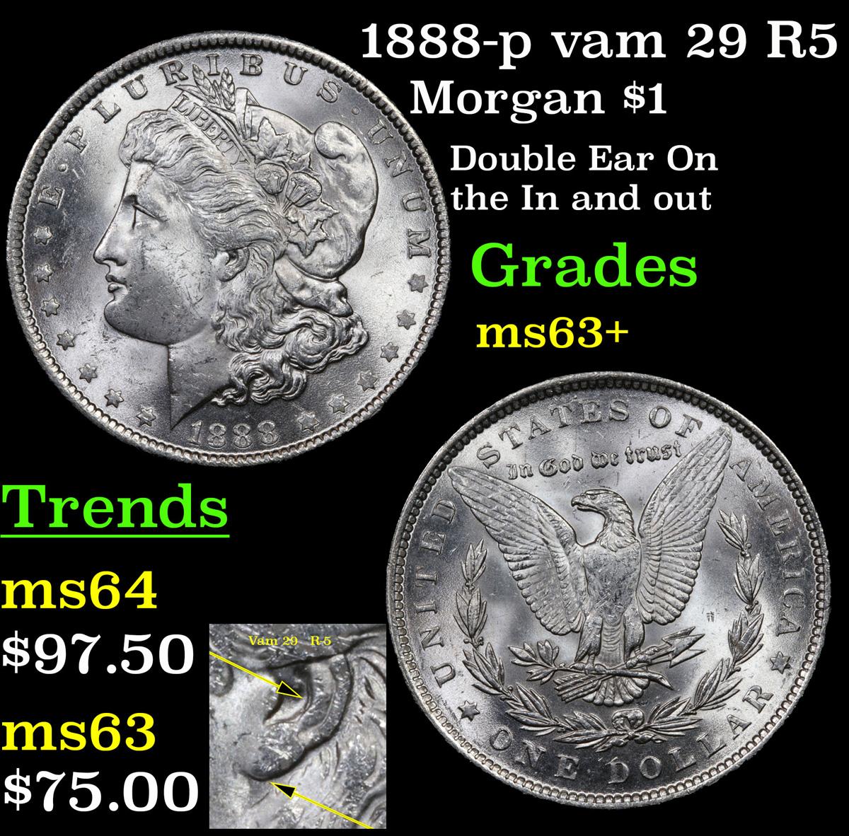 1888-p vam 29 R5 Morgan Dollar $1 Grades Select+ Unc