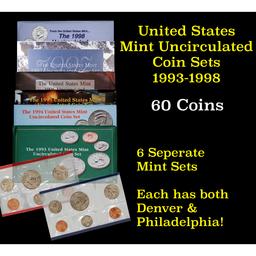 Group of 6 United States Mint Sets in Original Government Packaging 1993-1998 60 coins Grades