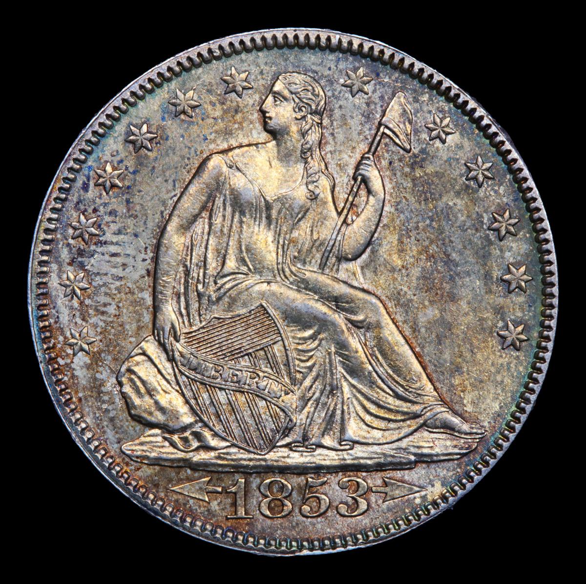 ***Auction Highlight*** 1853-p Arrows & Rays Very Original Seated Half Dollar 50c Graded GEM Unc By