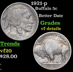 1921-p Buffalo Nickel 5c Grades vf details