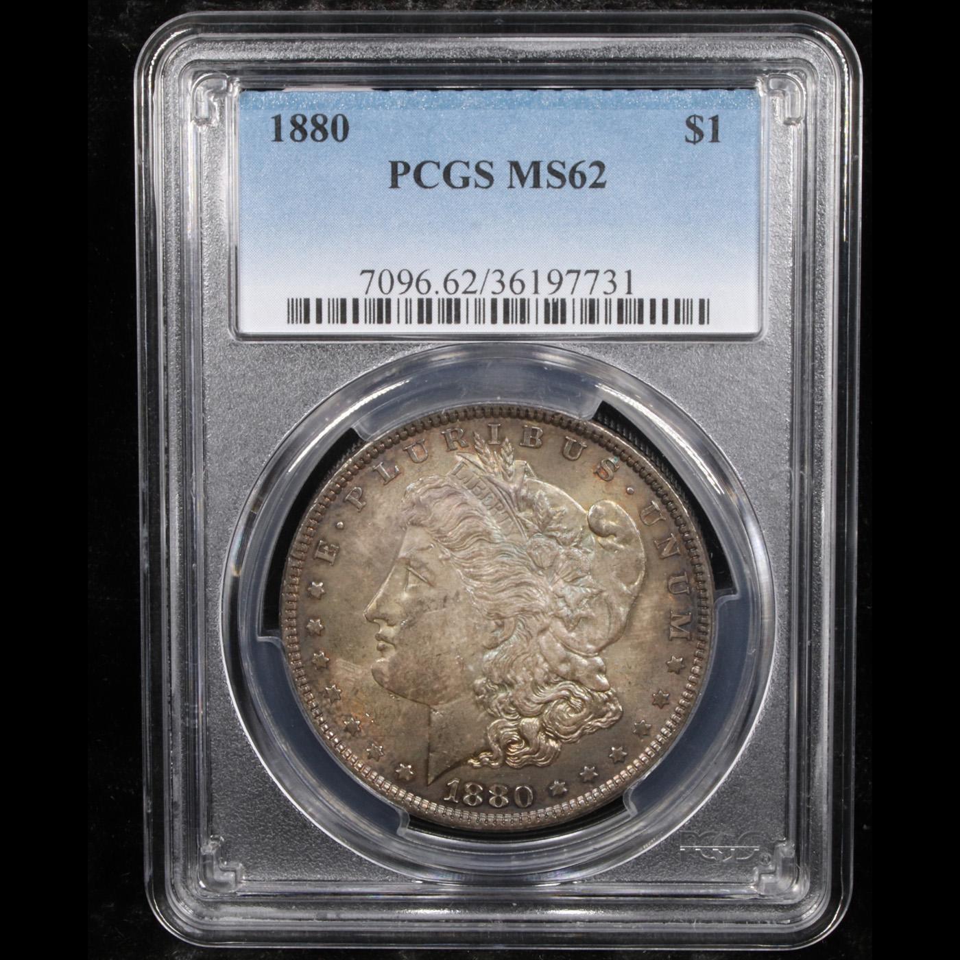 PCGS 1880-p Rainbow Toned Morgan Dollar $1 Graded ms62 By PCGS