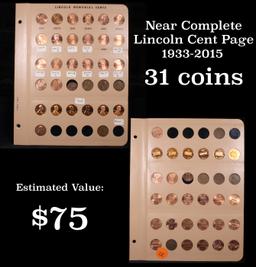 Near Complete Lincoln cent page 1933-2015 31 coins