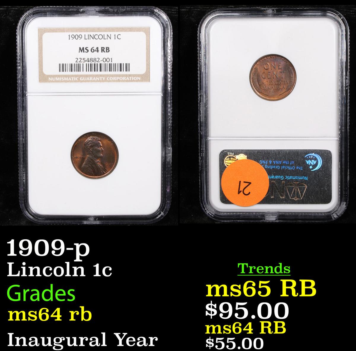 NGC 1909-p Lincoln Cent 1c Graded ms64 rb By NGC